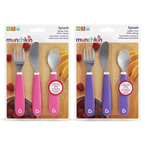 먼치킨 [아마존베스트]Munchkin Splash Toddler Fork, Knife and Spoon Set, 6 Pack, Pink/Purple