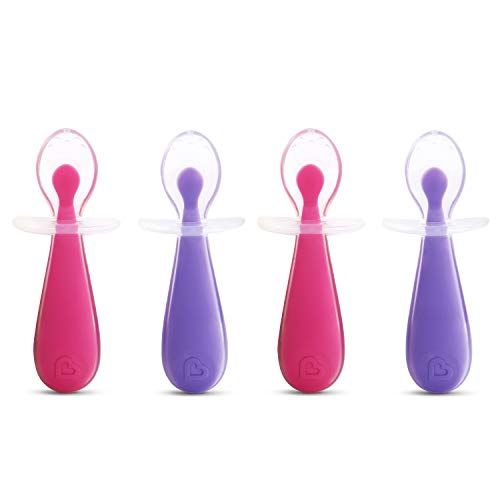 먼치킨 [아마존베스트]Munchkin 4 Piece Silicone Trainer Spoon, Pink/Purple