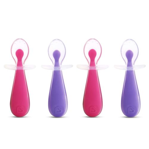 먼치킨 [아마존베스트]Munchkin 4 Piece Silicone Trainer Spoon, Pink/Purple