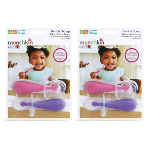 먼치킨 [아마존베스트]Munchkin 4 Piece Silicone Trainer Spoon, Pink/Purple