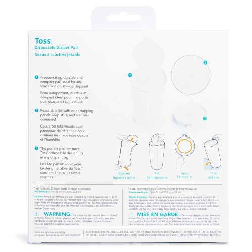 먼치킨 Munchkin Toss Portable Disposable Diaper Pail, 1 Pack, Holds 30 Diapers, White