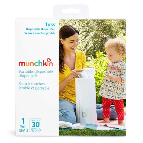 먼치킨 Munchkin Toss Portable Disposable Diaper Pail, 1 Pack, Holds 30 Diapers, White