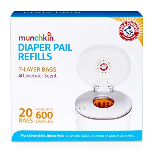 먼치킨 Munchkin Arm & Hammer Diaper Pail Snap, Seal and Toss Refill Bags, Holds 600 Diapers, 20 Count