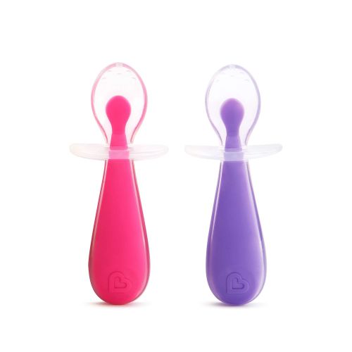 먼치킨 Munchkin Gentle Scoop Silicone Training Spoons, Pink and Purple