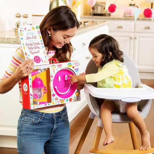 먼치킨 Munchkin Be Happy Toddler Dining Set, Includes Suction Plate, Straw Cup and Utensil Set, Pink