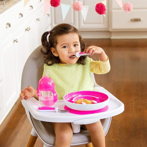 먼치킨 Munchkin Be Happy Toddler Dining Set, Includes Suction Plate, Straw Cup and Utensil Set, Pink