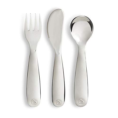 먼치킨 Munchkin Polish Stainless Steel Toddler Fork, Knife and Spoon Set