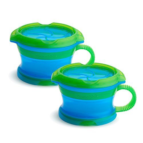 먼치킨 Munchkin Deluxe Snack Catcher with Lid, 9 Ounce, 2 Pack, Blue/Green