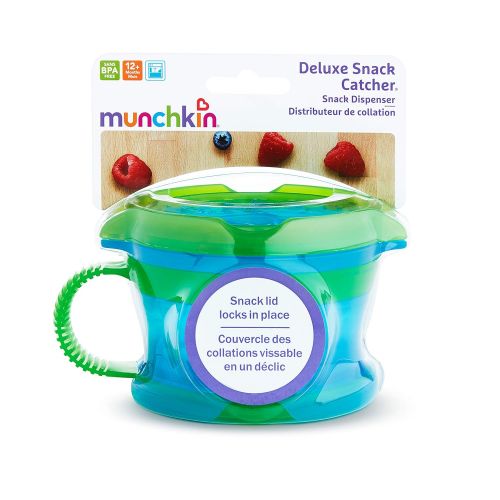 먼치킨 Munchkin Deluxe Snack Catcher with Lid, 9 Ounce, 2 Pack, Blue/Green