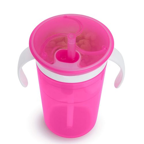 먼치킨 Munchkin SnackCatch & Sip 2-in-1 Snack Catcher and 2 Piece Spill-Proof Cup, Pink