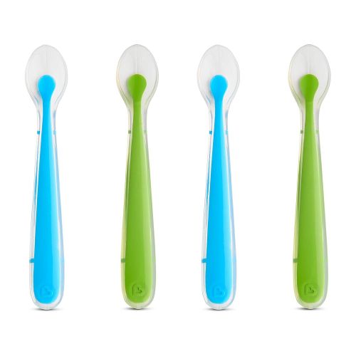 먼치킨 Munchkin Gentle Silicone Spoons, Blue/Green, 4 Pack