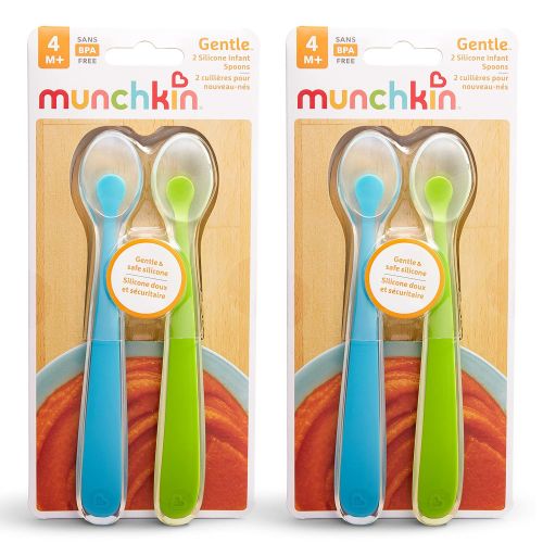 먼치킨 Munchkin Gentle Silicone Spoons, Blue/Green, 4 Pack