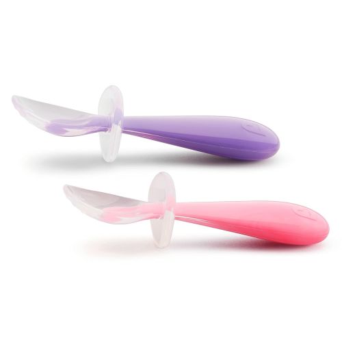 먼치킨 Munchkin 4 Piece Silicone Trainer Spoon, Pink/Purple