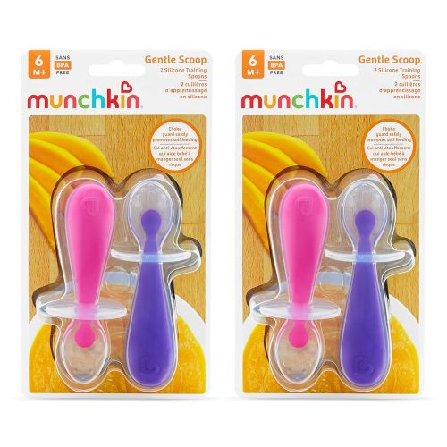 먼치킨 Munchkin 4 Piece Silicone Trainer Spoon, Pink/Purple