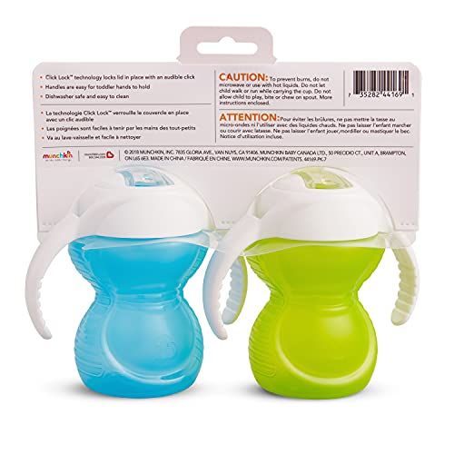 먼치킨 Munchkin Click Lock Bite Proof Trainer Cup, Blue/Green, 7 Ounce, 2 Count