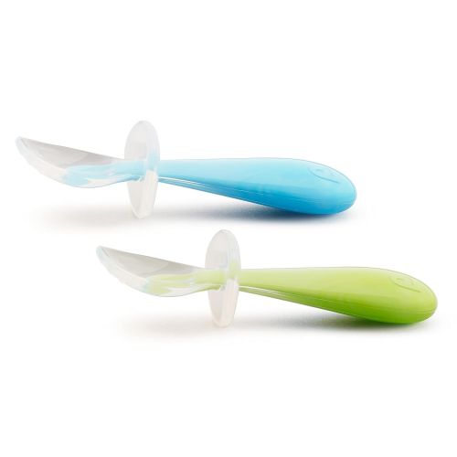 먼치킨 Munchkin 4 Piece Silicone Trainer Spoon, Blue/Green