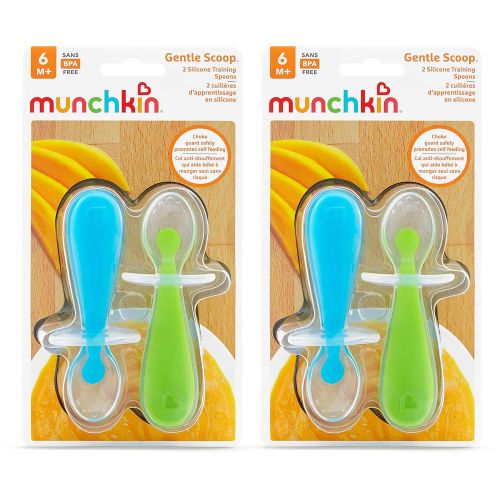 먼치킨 Munchkin 4 Piece Silicone Trainer Spoon, Blue/Green