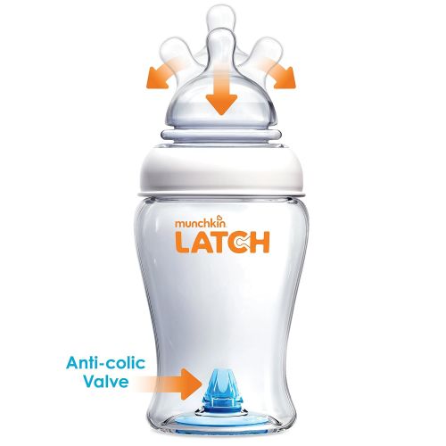 먼치킨 Munchkin Latch Anti-Colic Baby Bottle with Ultra Flexible Breast-like Nipple, BPA Free, 8 Ounce, 3 Pack