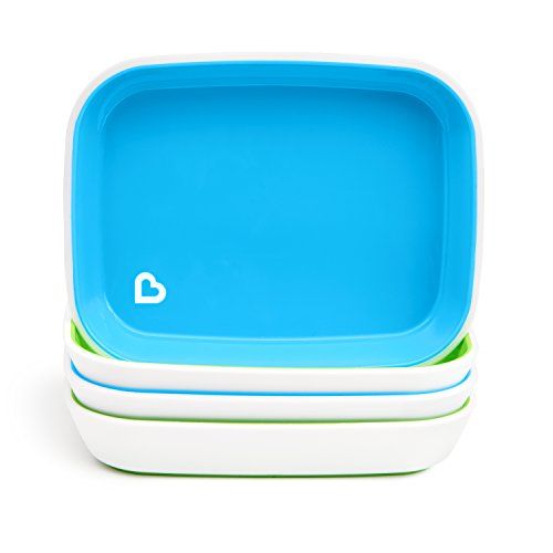 먼치킨 Munchkin Splash 4 Piece Toddler Plates, Blue/Green