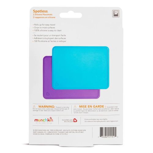 먼치킨 Munchkin Silicone Placemats for Kids, 2 Pack, Blue/Purple