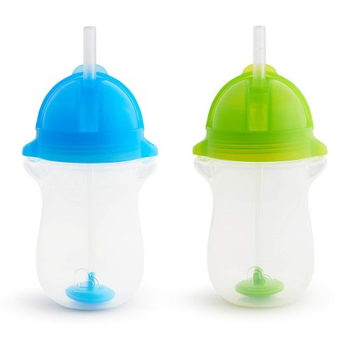 먼치킨 Munchkin Click Lock Any Angle Weighted Straw Cup, 10 Ounce, 2 Pack, Blue/Green