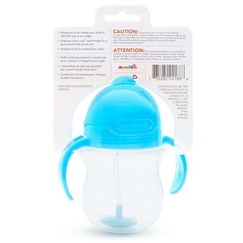 먼치킨 Munchkin Click Lock Weighted Straw Cup, 7 Ounce, Blue, Pack of 1