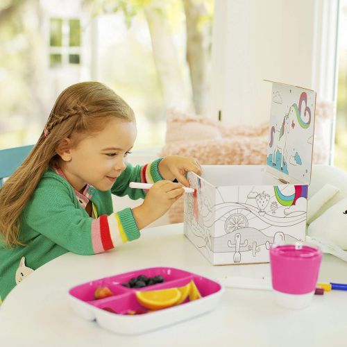 먼치킨 Munchkin Color Me Hungry Splash 7pc Toddler Dining Set  Plate, Bowl, Cup, and Utensils in a Gift Box, Pink