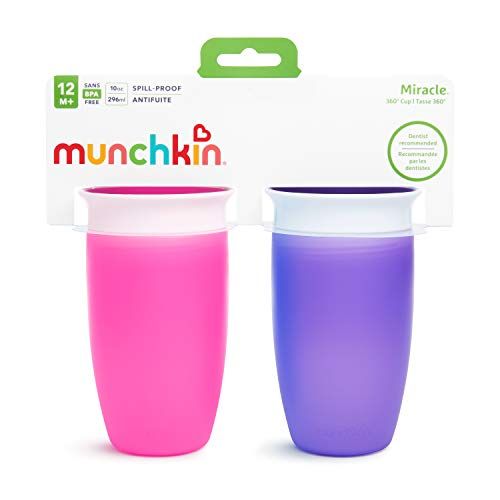 먼치킨 Munchkin Miracle 360 Sippy Cup, Pink/Purple, 10 Oz, 2 Count