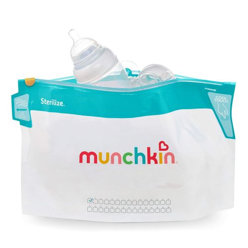 먼치킨 Munchkin Jumbo Microwave Bottle Sterilizer Bags, 180 Uses, 6 Pack, Eliminates up to 99.9% of Common Bacteria, White, Large (8 x 14)