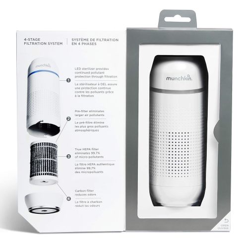 먼치킨 Munchkin Portable Air Purifier, 4-Stage True HEPA Filtration System Eliminates 99.7% of Micro-Pollutants