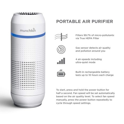 먼치킨 Munchkin Portable Air Purifier, 4-Stage True HEPA Filtration System Eliminates 99.7% of Micro-Pollutants