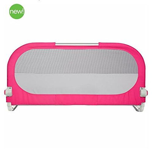 먼치킨 Munchkin Pink Bedrail with Push-button Hinge Folds Down for Easy Access and Strong Safety Straps