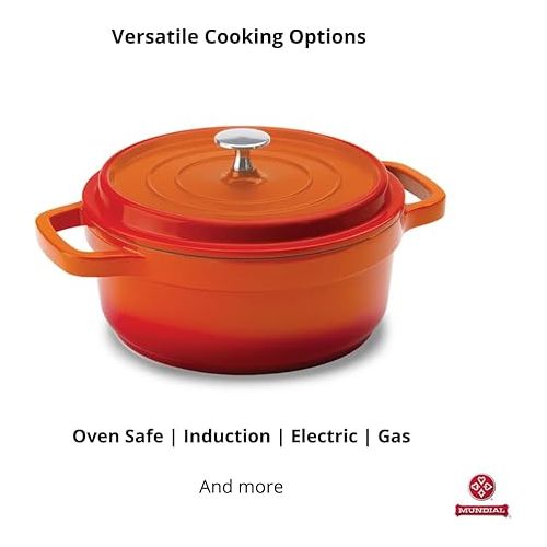  Hercules by Mundial, Cast-Aluminum Dutch Oven Pot with Lid & Handles, All Stove types, Oven-Safe Casserole Cookware with Nonstick Enamel, Orange 20L