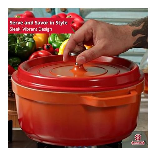  Hercules by Mundial, Cast-Aluminum Dutch Oven Pot with Lid & Handles, All Stove types, Oven-Safe Casserole Cookware with Nonstick Enamel, Orange 20L