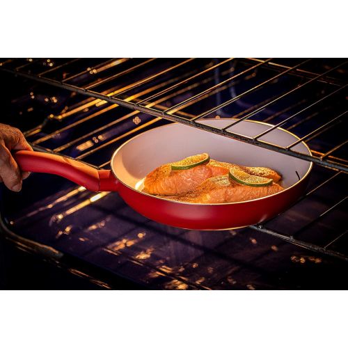  Mundial Hercules Nonstick Cookware Pots, Pans and Fry Pan Set, 9 Pieces, with Silicone Soft Touch Handles, Ceramic Coating Red