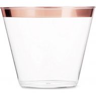 Munfix 100 Rose Gold Plastic Cups 9 Oz Clear Plastic Cups Old Fashioned Tumblers Rose Gold Rimmed Cups Fancy Disposable Wedding Cups Elegant Party Cups with Rose Gold Rim