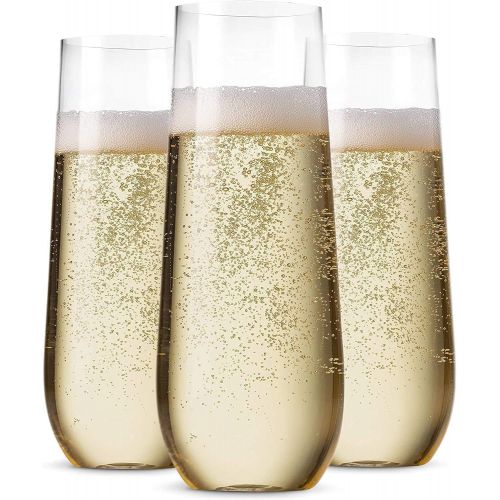  [아마존베스트]Munfix 36 Pack Stemless Plastic Champagne Flutes Disposable 9 Oz Clear Plastic Toasting Glasses Shatterproof Recyclable and BPA-Free