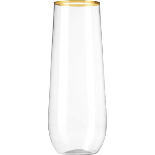  [아마존베스트]Munfix 48 Pack Stemless Plastic Champagne Flutes Disposable 9 Oz Gold Rim Clear Plastic Toasting Glasses Shatterproof Recyclable and BPA-Free