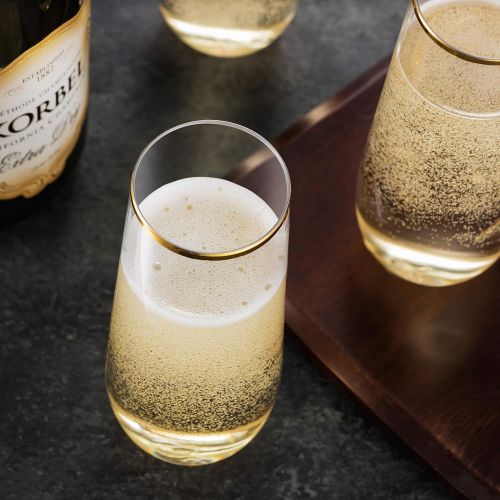  [아마존베스트]Munfix 48 Pack Stemless Plastic Champagne Flutes Disposable 9 Oz Gold Rim Clear Plastic Toasting Glasses Shatterproof Recyclable and BPA-Free