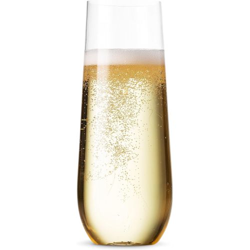  [아마존베스트]Munfix 24 Pack Stemless Plastic Champagne Flutes Disposable 9 Oz Clear Plastic Toasting Glasses Shatterproof Recyclable and BPA-Free