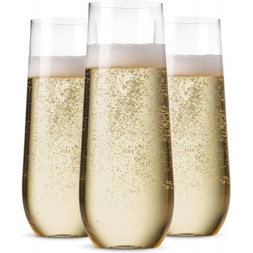  [아마존베스트]Munfix 24 Pack Stemless Plastic Champagne Flutes Disposable 9 Oz Clear Plastic Toasting Glasses Shatterproof Recyclable and BPA-Free