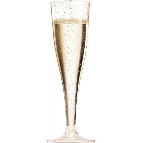  [아마존베스트]Munfix 50 Gold Glitter Plastic Champagne Flutes 5 Oz Clear Plastic Toasting Glasses Disposable Wedding Party Cocktail Cups