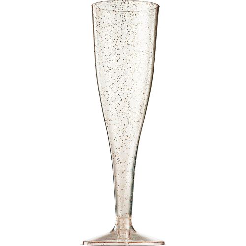  [아마존베스트]Munfix 50 Gold Glitter Plastic Champagne Flutes 5 Oz Clear Plastic Toasting Glasses Disposable Wedding Party Cocktail Cups