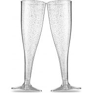 [아마존베스트]Munfix 50 Silver Glitter Plastic Champagne Flutes 5 Oz Clear Plastic Toasting Glasses Disposable Wedding Party Cocktail Cups