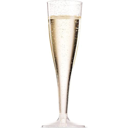  [아마존베스트]Munfix 50 Silver Glitter Plastic Champagne Flutes 5 Oz Clear Plastic Toasting Glasses Disposable Wedding Party Cocktail Cups