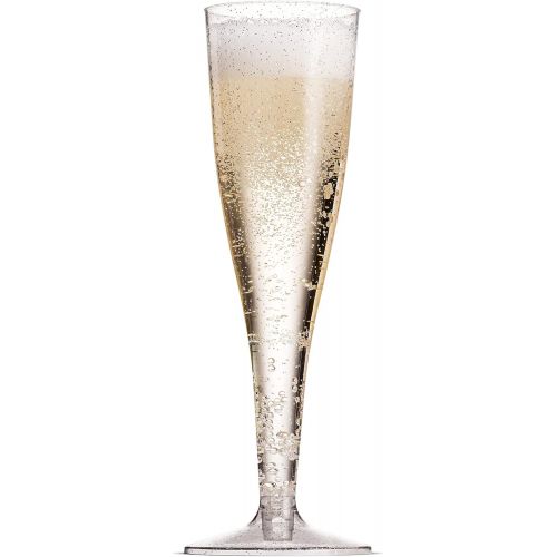  [아마존베스트]Munfix 50 Silver Glitter Plastic Champagne Flutes 5 Oz Clear Plastic Toasting Glasses Disposable Wedding Party Cocktail Cups