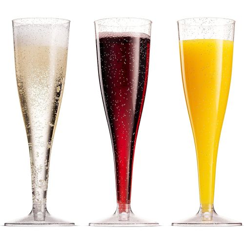  [아마존베스트]Munfix 50 Silver Glitter Plastic Champagne Flutes 5 Oz Clear Plastic Toasting Glasses Disposable Wedding Party Cocktail Cups