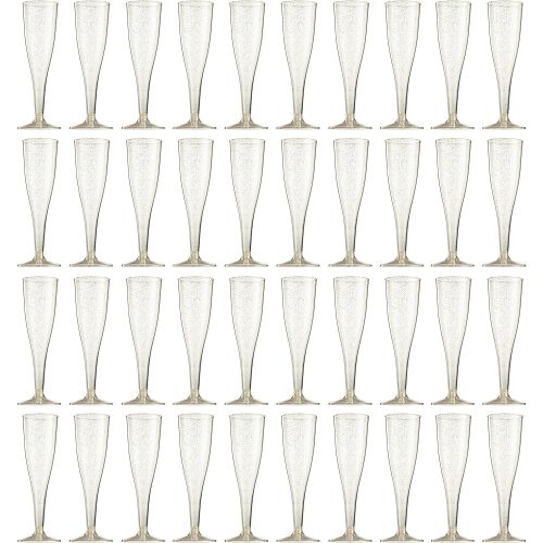  [아마존베스트]Munfix 100 Pack Gold Glitter Plastic Champagne Flutes 5 Oz Clear Plastic Toasting Glasses Disposable Wedding Party Cocktail Cups