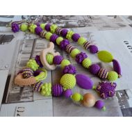 /MursitaCrochet Teething toy and necklace Lime Green and Purple