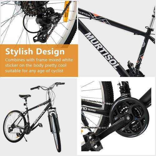  Murtisol Aluminum Comfort Bike 26’’ Commuter Bike Mountain Bike Hybrid Bike for Men & Women 21 Speeds Derailleur, Front & Seat Suspension, Adjustable Seat & Handlebar in 4 Colors